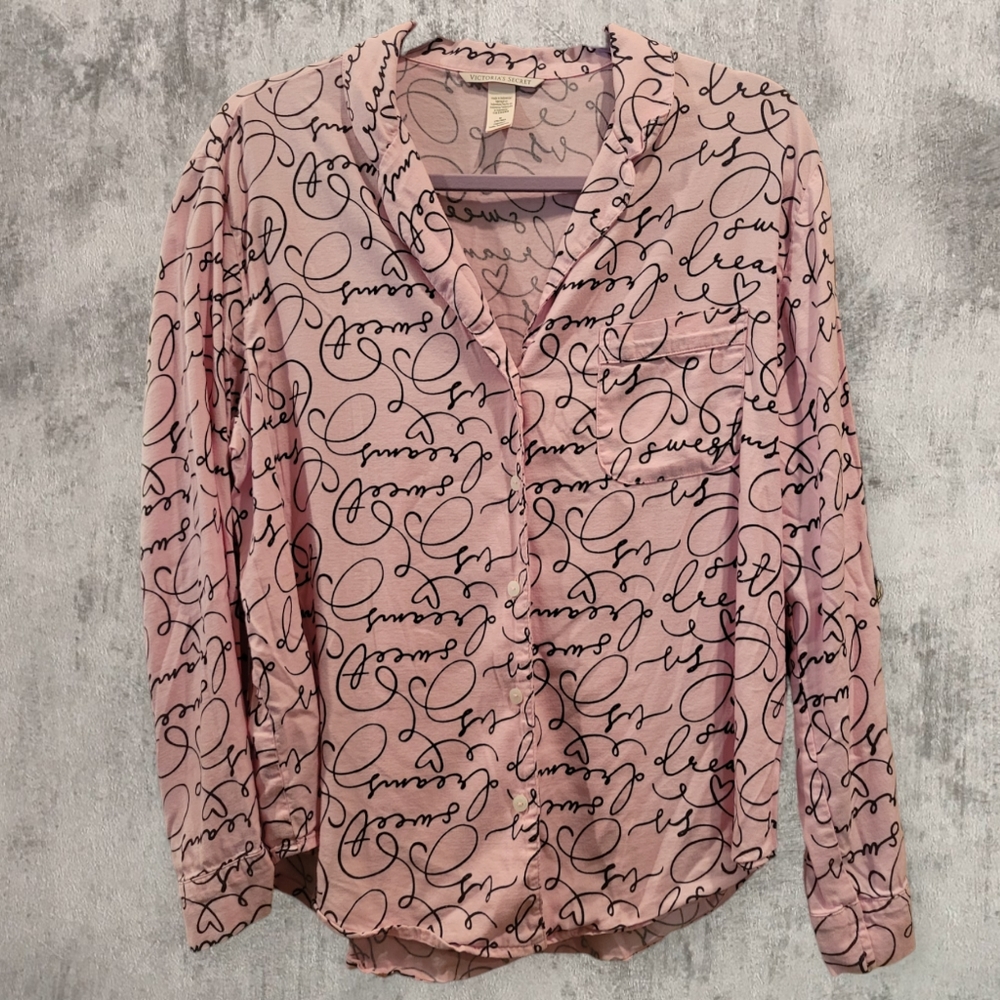 Victoria Secret Cotton Blend Flannel Sweet Dreams Medium Pink Pajama Top